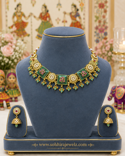 Emerald Square Meenakari Necklace