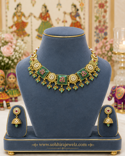 Emerald Square Meenakari Necklace
