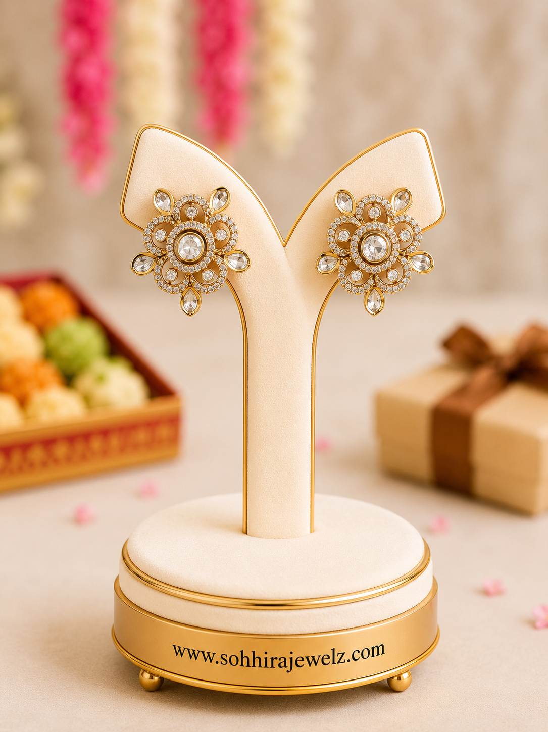 Pearl Blossom Polki Stud Earrings