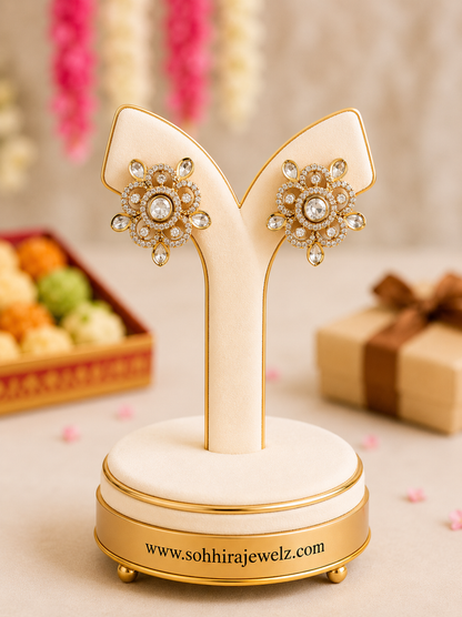 Pearl Blossom Polki Stud Earrings