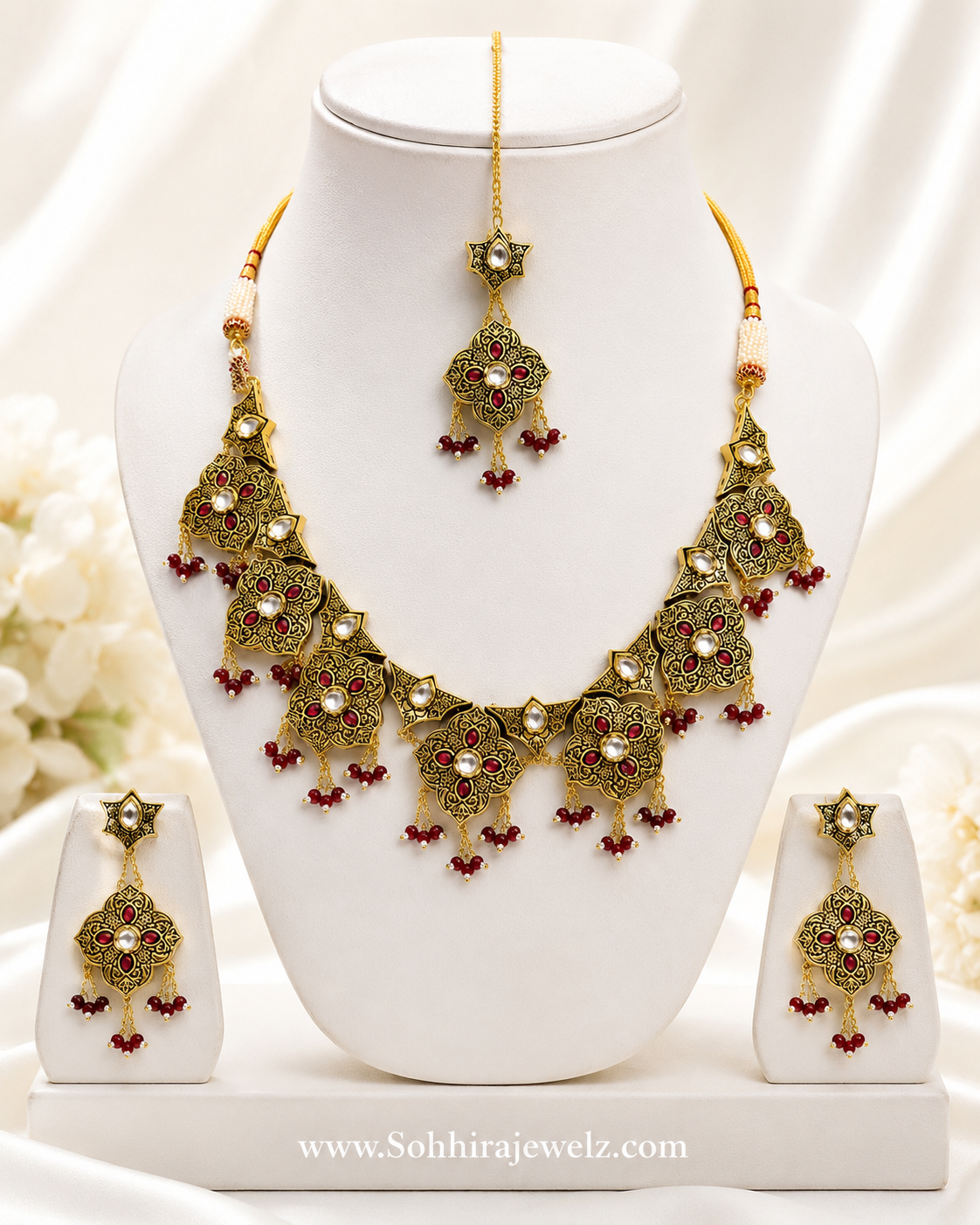 Antique Gold Kundan Floral Necklace Set