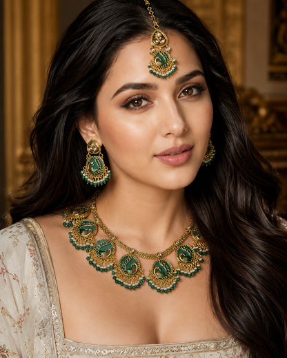 Emerald Plume Meenakari Necklace