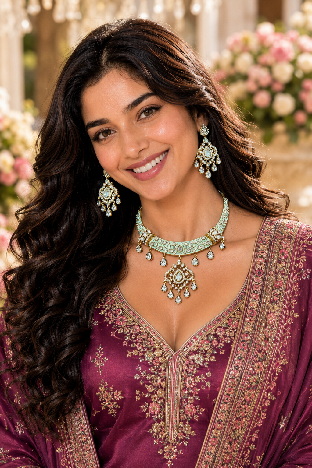 Mint Meenakari Polki Necklace (HASLI)