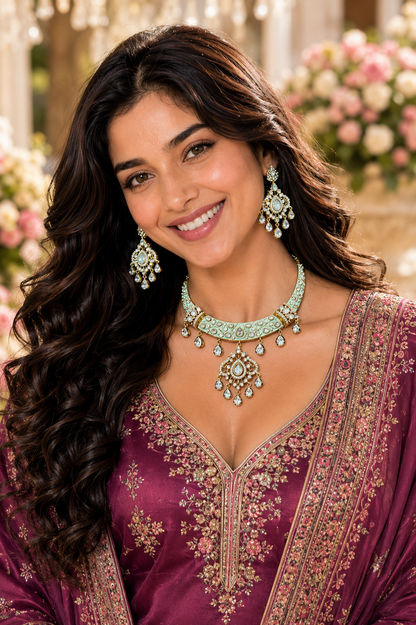 Mint Meenakari Polki Necklace (HASLI)