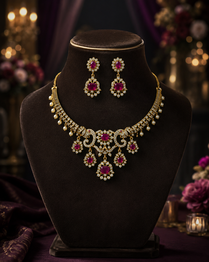 Majestic Ruby Pearl Necklace