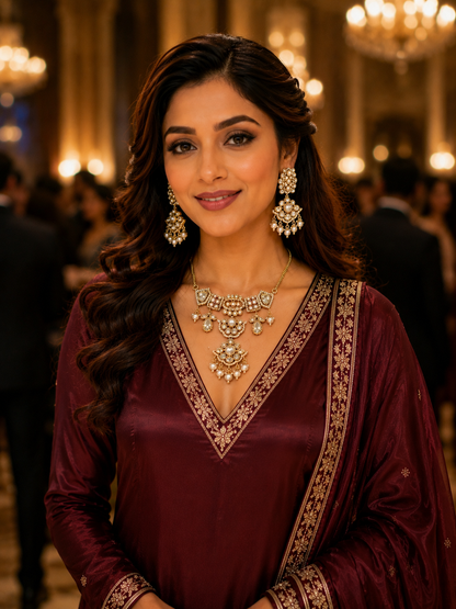 Polki Pearl Pendant & Earring Set