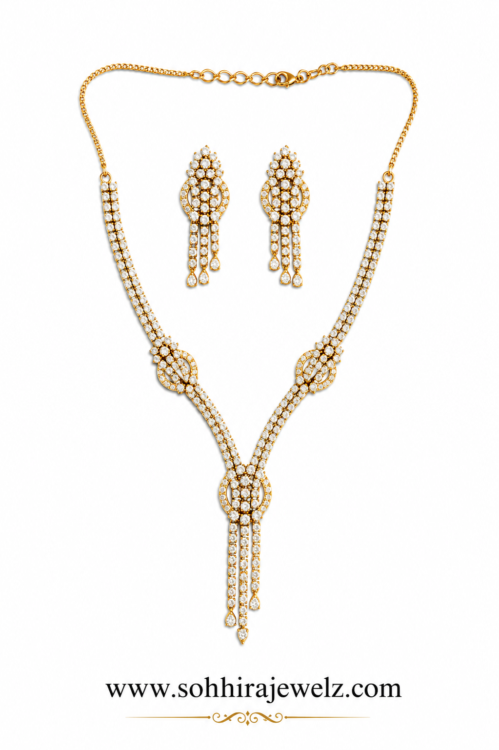 Cascade Diamond Y-Drop Necklace Set product flat lay on white background