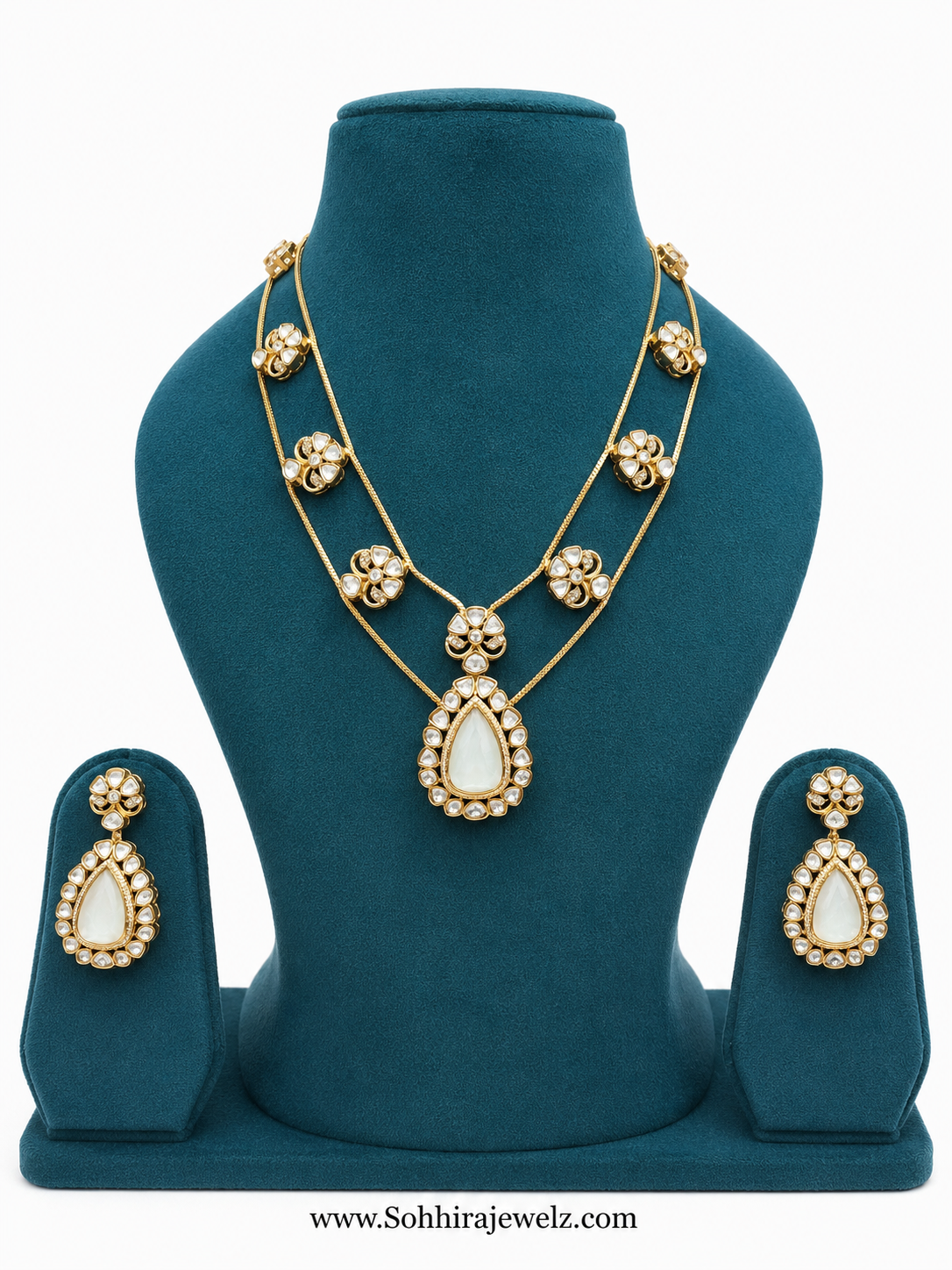 Moonstone Polki Double Layer Necklace & Earring Set