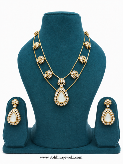 Moonstone Polki Double Layer Necklace & Earring Set