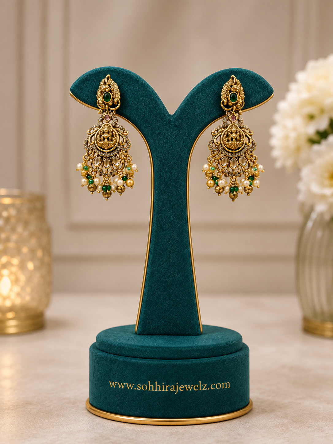 Lakshmi Temple Lotus Long Necklace Set