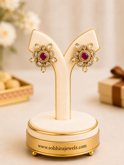 Ruby Blossom Polki Stud Earrings