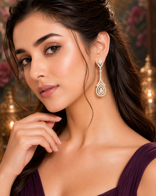 Sohhira AAA Gold Plated Long Drop Earrings