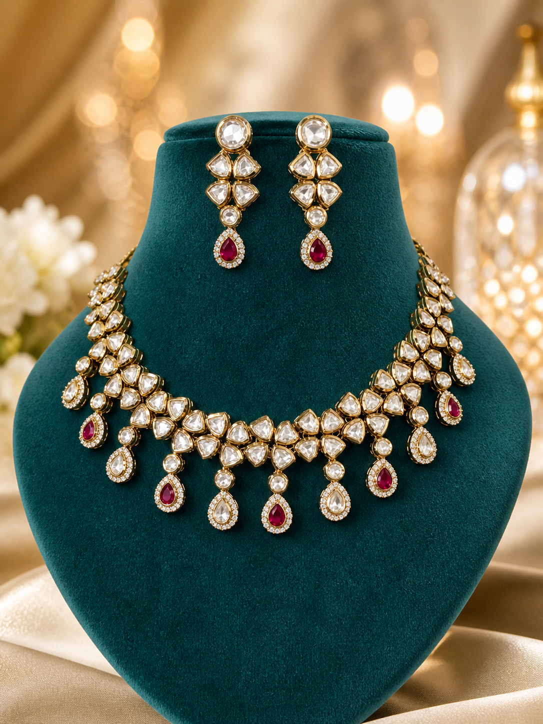 Polki Kundan Ruby Choker Necklace Set
