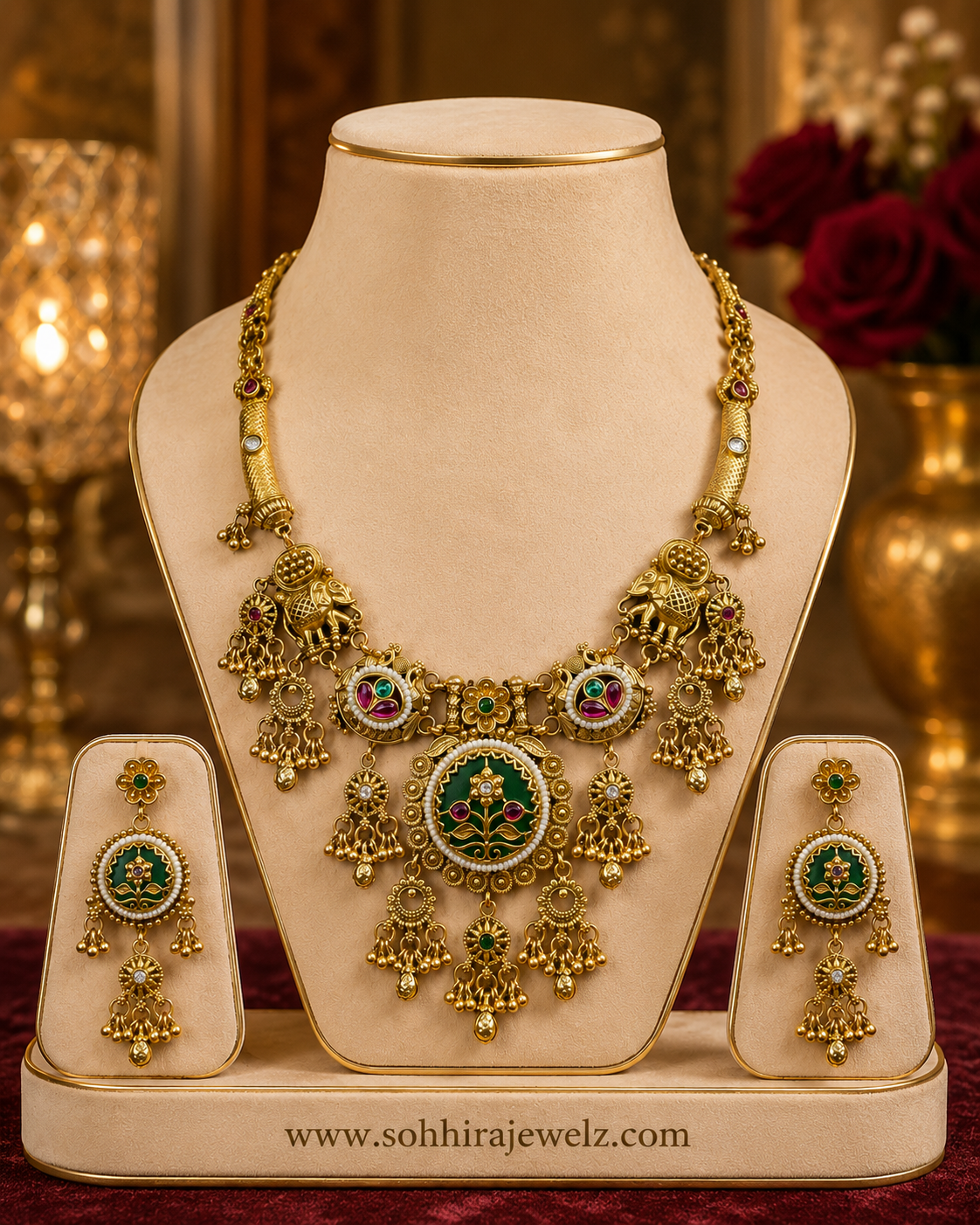 Royal Gajraj Meenakari Necklace & Earring Set