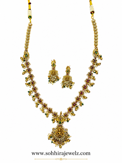 Lakshmi Temple Lotus Long Necklace Set