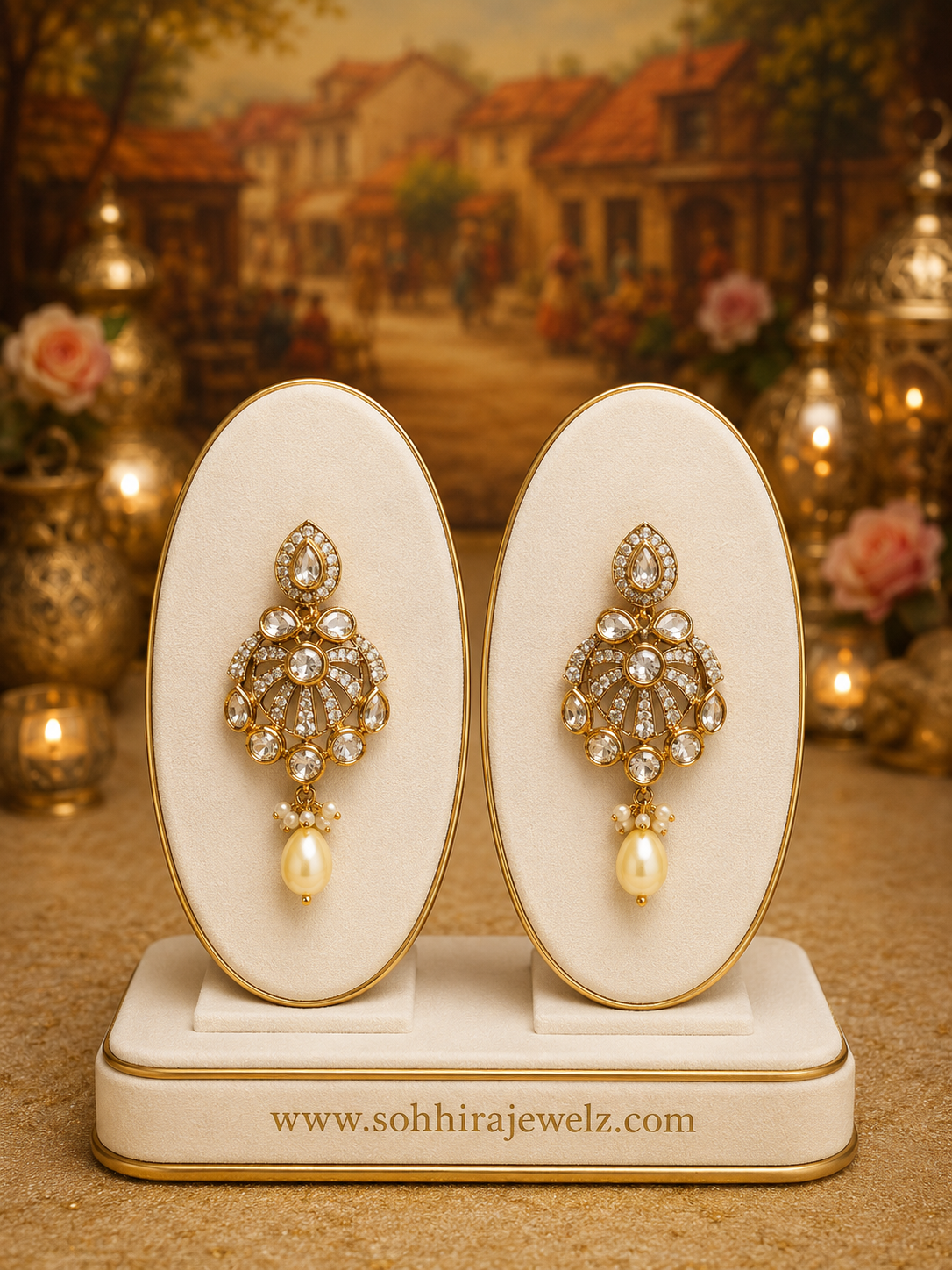 Royal Polki Pearl Drop Earrings