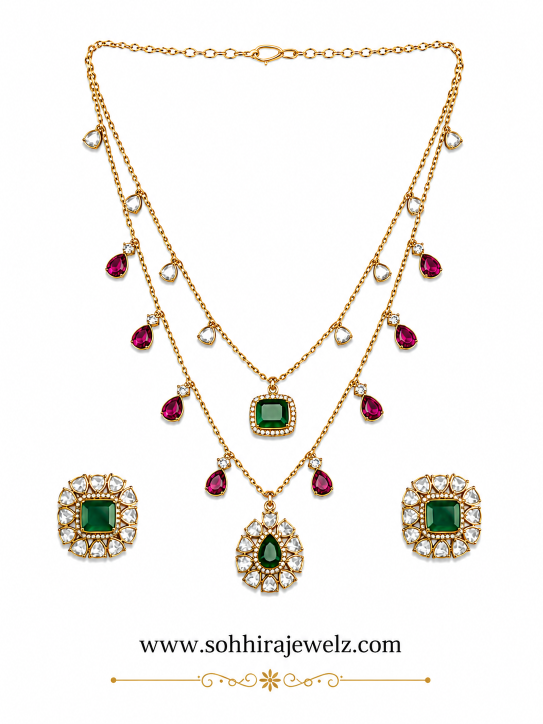 Garden Emerald Ruby Necklace Set