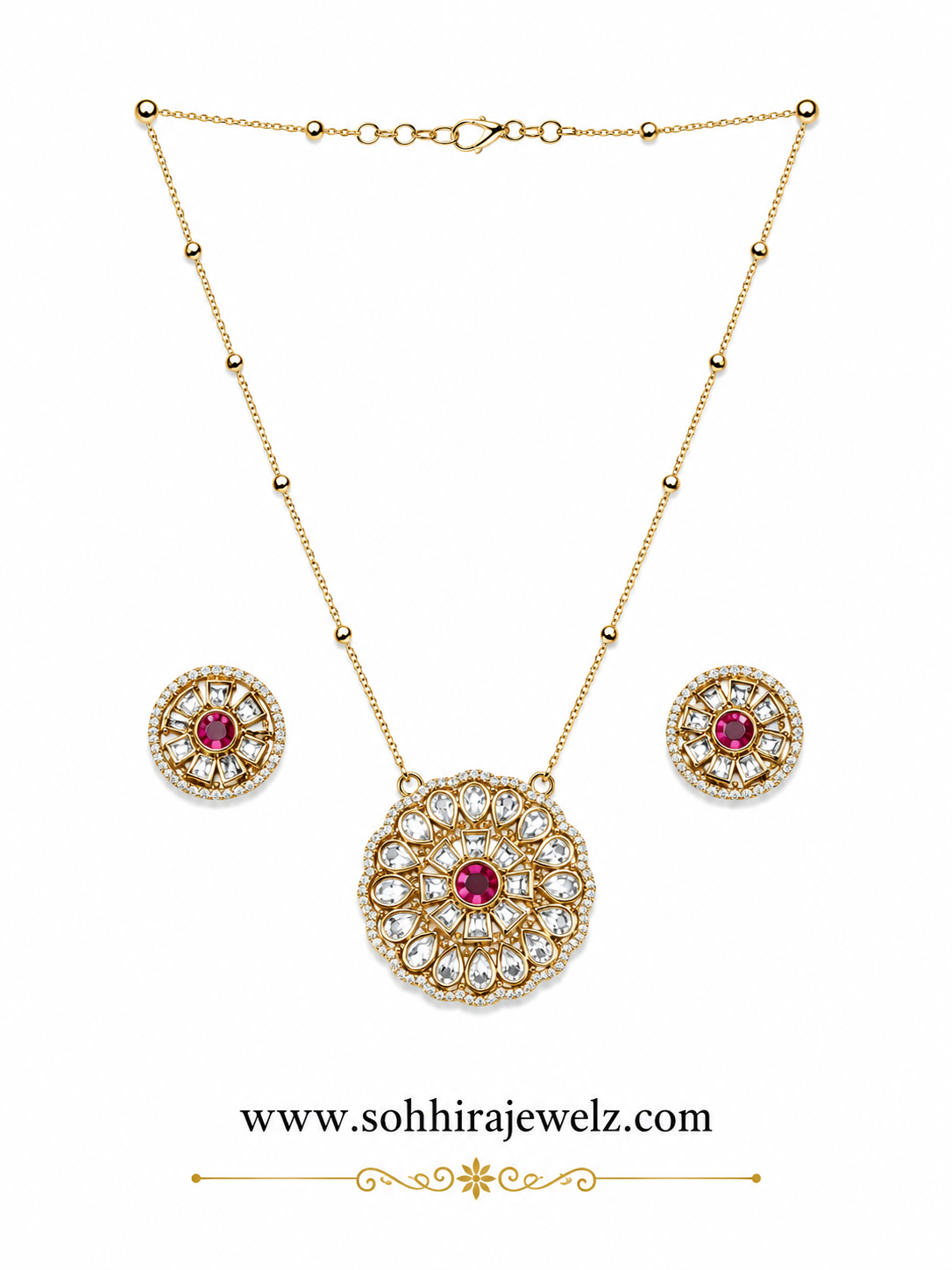 Ruby Rosette Pendant Set