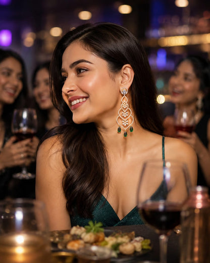 Emerald Diamond Gold Chandelier Earrings
