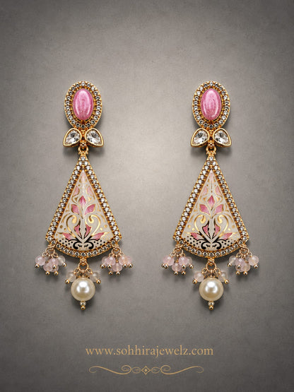 Gulbahar Meenakari Pearl Drop Earrings product flat lay on grey background