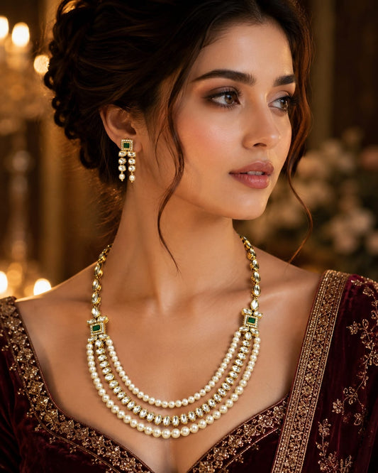 Emerald Kundan Pearl Necklace