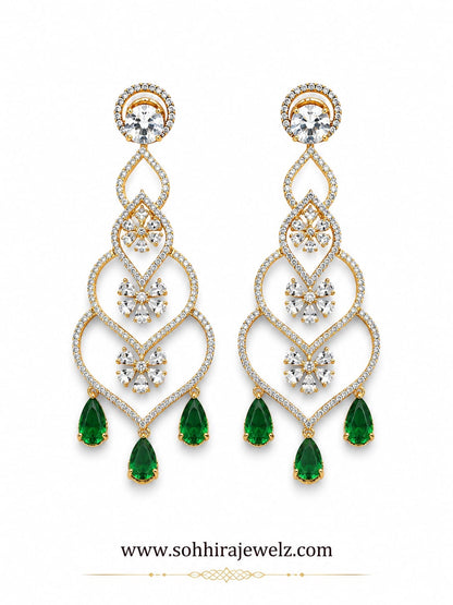 Emerald Diamond Gold Chandelier Earrings